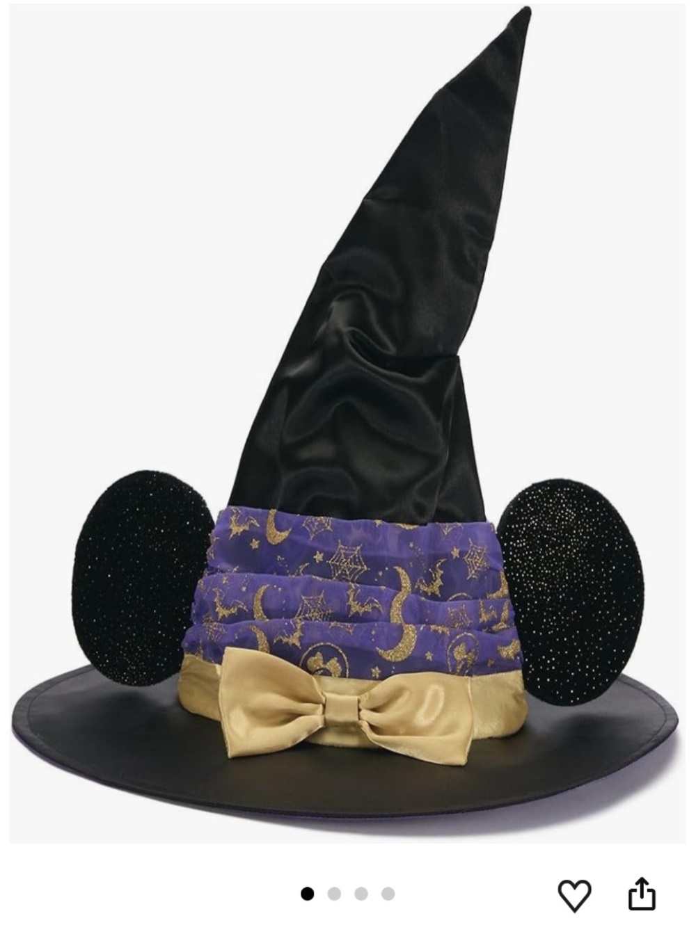 Kids Black Witch Hat with Purple Starry Band and Gold Bow